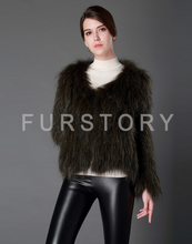 Load image into Gallery viewer, Knitted Natural Raccoon Fur Coat Winter Jacket Overcoat Long Sleeve
