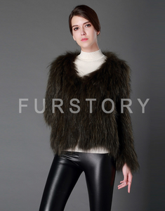 Knitted Natural Raccoon Fur Coat Winter Jacket Overcoat Long Sleeve