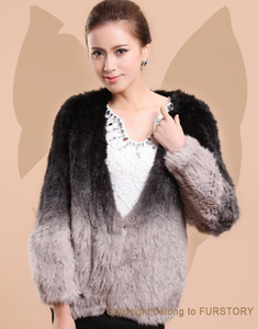 Women's Rabbit Fur Coat Knitted Gradient Color Natural  Fur Coat Female