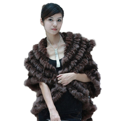 Knitted Natural Rabbit Fur Vest Jacket Stole Cape Coat Shawl Outwear