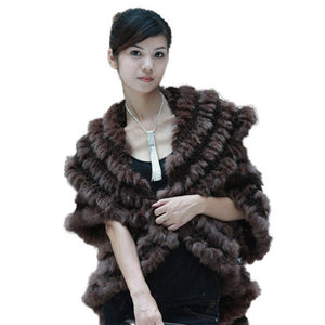 Knitted Natural Rabbit Fur Vest Jacket Stole Cape Coat Shawl Outwear
