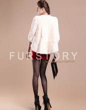 Load image into Gallery viewer, Women&#39;s Natural Rex Rabbit Fur Coat with Big Skirt Hem Half Sleeve