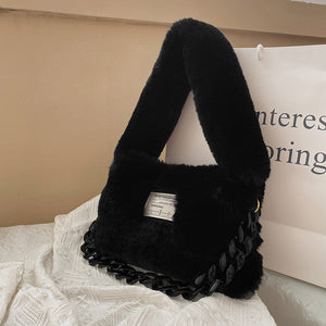 Fluffy Shoulder Bag for Women Plush Tote  Underarm Bag Soft Furry Purse 22431