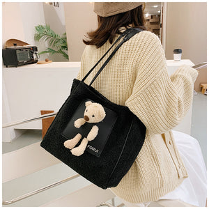 Plush Shoulder Handbag Cute Bear fluffy Tote Handbag 22436