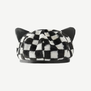 Berets for Women Checkerboard cat ears  Hat  Lightweight Casual 22637
