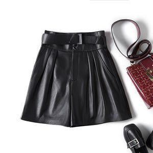 FUR STORY Sheepskin Pleated Shorts Women's High Waist with Pocket 22L03