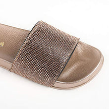 Load image into Gallery viewer, Fur Story Women&#39;s Slides Glitter Rhinestone Black Gold Silver Sandals (Low Gold )