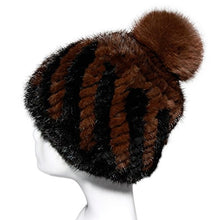 Load image into Gallery viewer, Fur Story Women&#39;s Knitted Real Mink Fur Beanie Hat with Fox Fur Pom Pom Skullies Hat