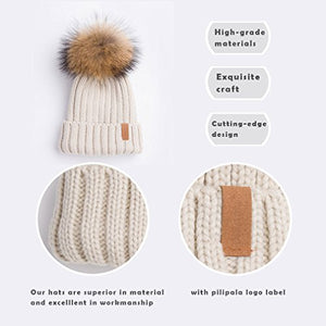 Knitted Beanie Hat with Fur Pom