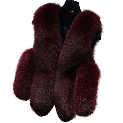 Fur Story Women's Fur Vest with Real Fox Fur Thick Warm Vest Sleeveless V Neck