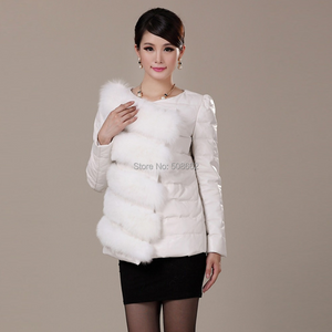 Genuine Leather Coat Down Jacket Real Fox Fur Jacket Winter Overcoat 14130