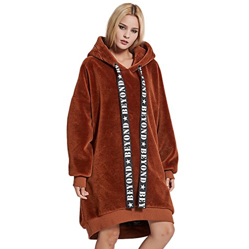 Fur Story Women's Long Real Lamb Fur Coat with Hood Thick Warm Pullover Full Sleeve O Neck