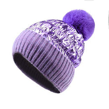 Load image into Gallery viewer, Pilipala Women&#39;s Winter Knit Beanie Hat Shiny Metallic Pom Bobble hat Warm Ski Skull Cap Unisex
