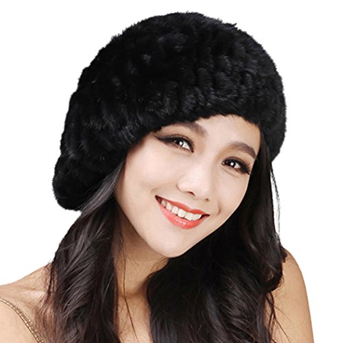 Women's Knitted Mink Fur Beret Hat Winter Fur Hat 14618