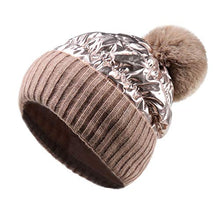Load image into Gallery viewer, Pilipala Women&#39;s Winter Knit Beanie Hat Shiny Metallic Pom Bobble hat Warm Ski Skull Cap Unisex