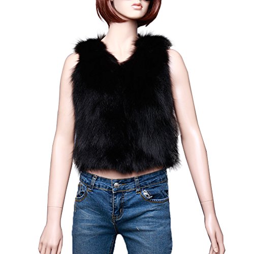 Fur Story Women's Fur Vest with Real Raccoon Fur Warm Waistcoat Sleeveless O Neck