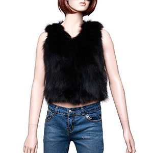 Fur Story Women's Fur Vest with Real Raccoon Fur Warm Waistcoat Sleeveless O Neck