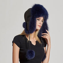 Load image into Gallery viewer, Women&#39;s Fur Trapper Hat with Sheepskin Earflap Bomber Hat Men&#39;s Winter Fur Hat(Blue)