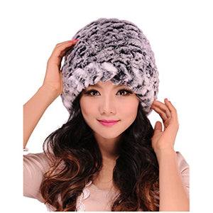 Fur Story Women's Fur Hat with Real Rex Rabbit Fur Thick Warm Winter Hat with Fur Tassels