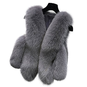 Fur Story Women's Fur Vest with Real Fox Fur Thick Warm Vest Sleeveless V Neck
