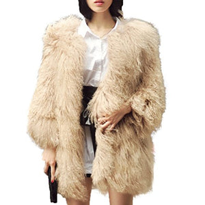 fur story Women's Long Fur Coat with Real Mongolia Lamb Fur Thick Warm Coat Full Sleeve O Neck
