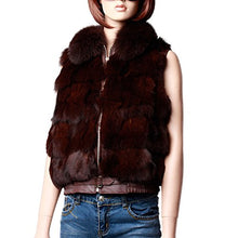 Load image into Gallery viewer, Fur Story Women&#39;s Real Fox Fur Vest with Fox Fur Collar Thick Warm Vest Sleeveless