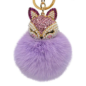 Fur Story 16822 Real Rex Rabbit Fur Pompom Ball Car Key Chain Handbag Key Rings