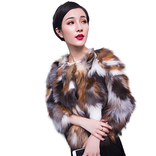 fur story Women's Fur Coat with Real Fox Fur Thick Warm Coat 3/4 Sleeve O Neck
