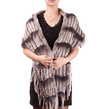 Load image into Gallery viewer, Women&#39;s Handmade Knitted Long Shawl Real Rabbit Fur Raccoon Fur Shawl 070112
