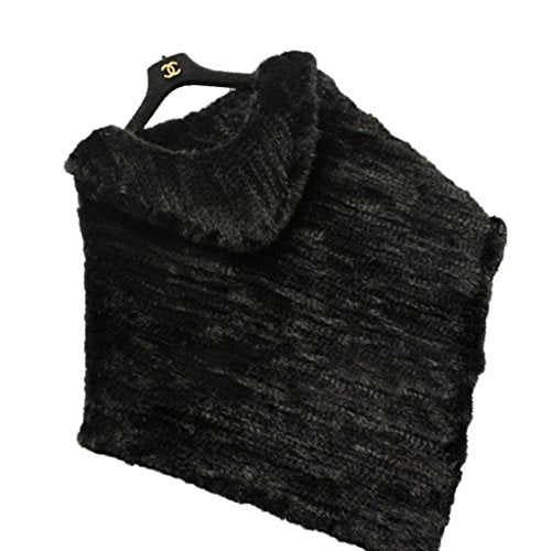 Fur Story 15711 Women's Knitted Real Mink Fur Poncho with Turndown Collar