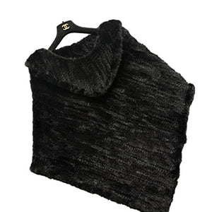 Fur Story 15711 Women's Knitted Real Mink Fur Poncho with Turndown Collar