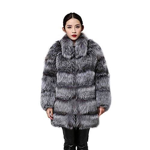 fur story Women's Real Fox Fur Coat with Fox Fur Collar Thick Warm Coat Full Sleeve