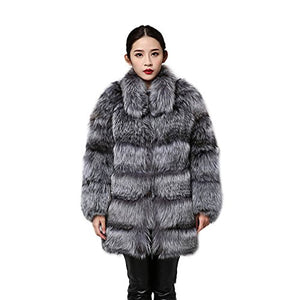 fur story Women's Real Fox Fur Coat with Fox Fur Collar Thick Warm Coat Full Sleeve
