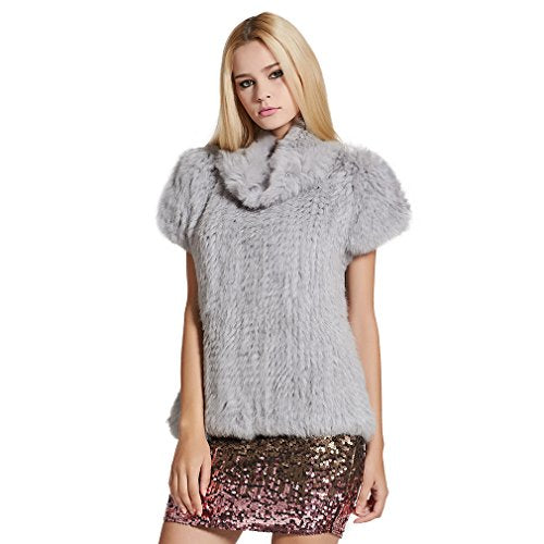 Women's Knitted Real Rabbit Fur Vest Pullover Solid Female Warm Coat 17211