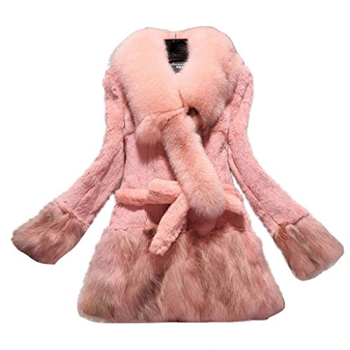 Fur Story 15157 Women's Long Real Rabbit Fur Coat with Fur Collor and Hem