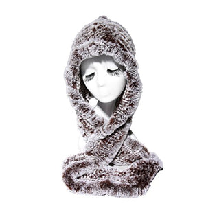 Fur Story 15670 Women's Knitted Real Rabbit Fur Beanie Hat with Fur Hat Scarf