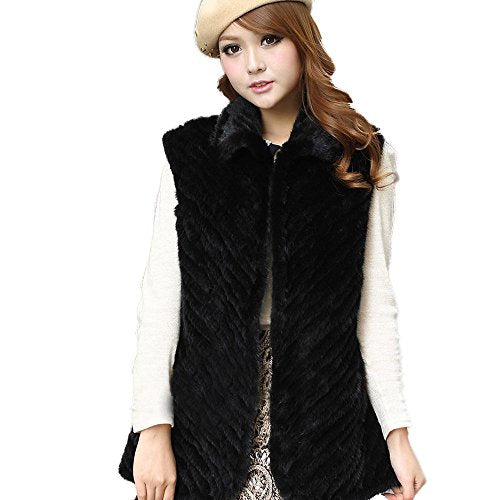 fur story Women's Knitted Real Mink Fur Vest Thick Warm Vest Sleeveless Turn Down Collar