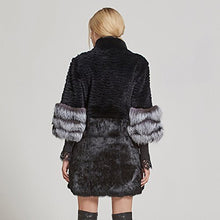 Load image into Gallery viewer, Women&#39;s Genuine Rabbit Fur Coat with Fox Fur Cuffs Warm Winter Coat