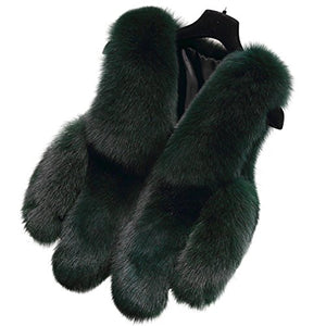 Fur Story Women's Fur Vest with Real Fox Fur Thick Warm Vest Sleeveless V Neck