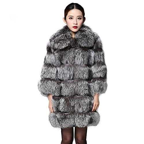 fur story Women's Real Fox Fur Coat with Fox Fur Collar Thick Warm Coat Full Sleeve