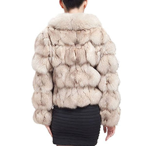 Women's Genuine Fox Fur Coat for Winter Thick Warm Fur Jacket(Beige,4)