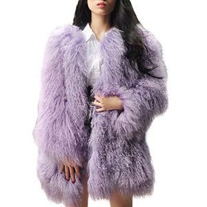 fur story Women's Long Fur Coat with Real Mongolia Lamb Fur Thick Warm Coat Full Sleeve O Neck