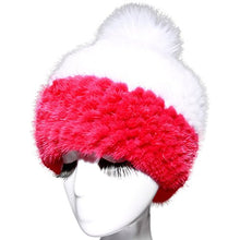 Load image into Gallery viewer, Fur Story Women&#39;s Knitted Real Mink Fur Beanie Hat with Fox Fur Pom Pom Skullies Hat