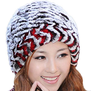 Fur Story Women's Fur Hat with Real Rex Rabbit Fur Thick Warm Winter Hat with Fur Tassels