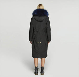 fur story Women's Real Fur Parka Jacket with Raccoon Fur Thick Hooded