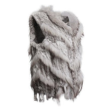 Load image into Gallery viewer, fur story Women&#39;s Knitted Real Rabbit Fur Vest with Raccoon Fur Collar Thick Warm Vest Sleeveless
