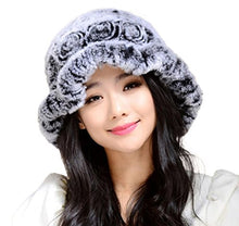 Load image into Gallery viewer, Warm Hat Winter Cap Winter Beanie Women&#39;s Knitted Real Rex Rabbit Fur Hat Cloche Fedora Cap Fur Story FS14607