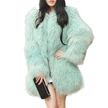 Load image into Gallery viewer, fur story Women&#39;s Long Fur Coat with Real Mongolia Lamb Fur Thick Warm Coat Full Sleeve O Neck