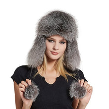 Load image into Gallery viewer, Women&#39;s Fur Trapper Hat with Sheepskin Earflap Warm Bomber Hat Winter hat with Pom Pom FUR STORY FS17612