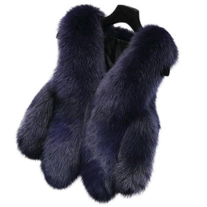 Fur Story Women's Fur Vest with Real Fox Fur Thick Warm Vest Sleeveless V Neck